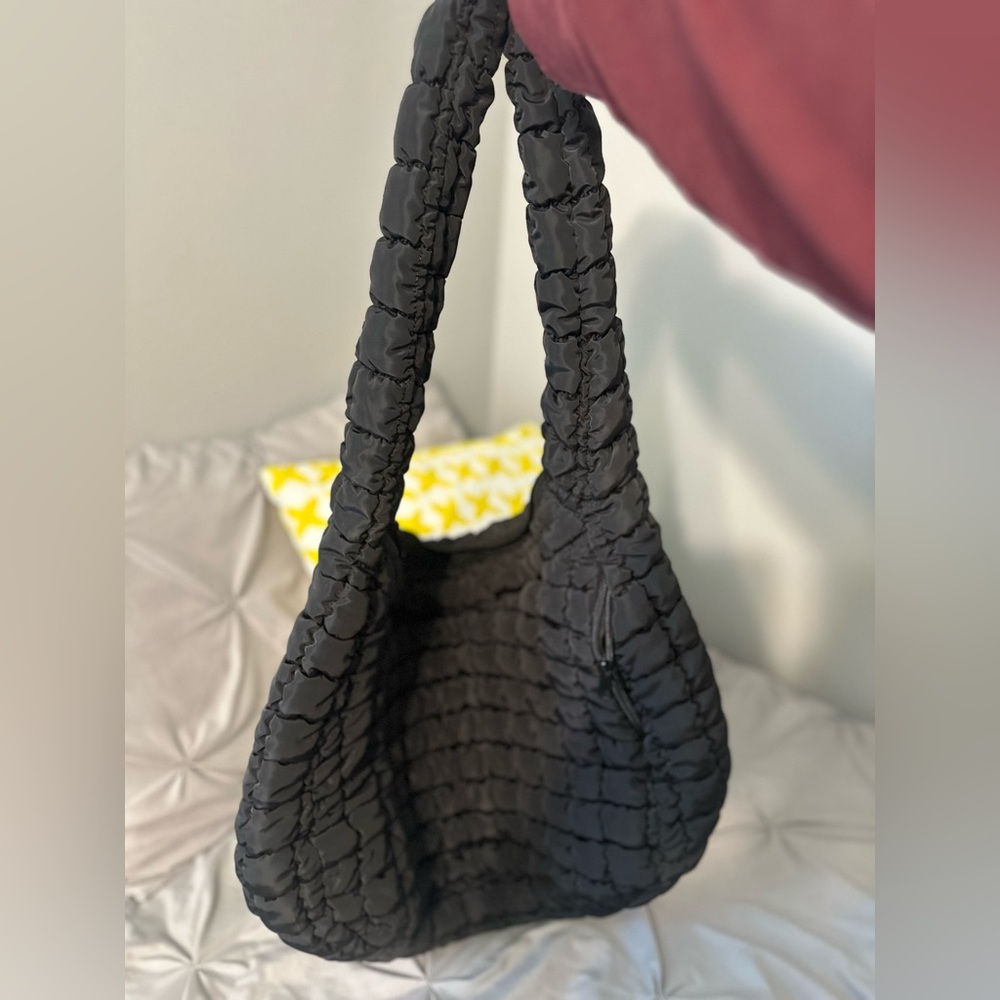 Black Quilted Puffer Hobo Bag